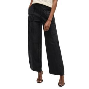 VINCE Mid-Rise Fluid Wide Leg Cargo Trousers Womens 8 Black Utility Pocket Pants